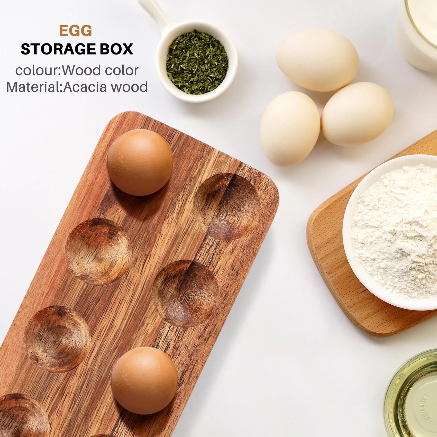 12 Holes Japanese Style Wooden Double Row Egg Storage Box Home Organizer Rack Eggs Holder Kitchen Decor Accessories 4