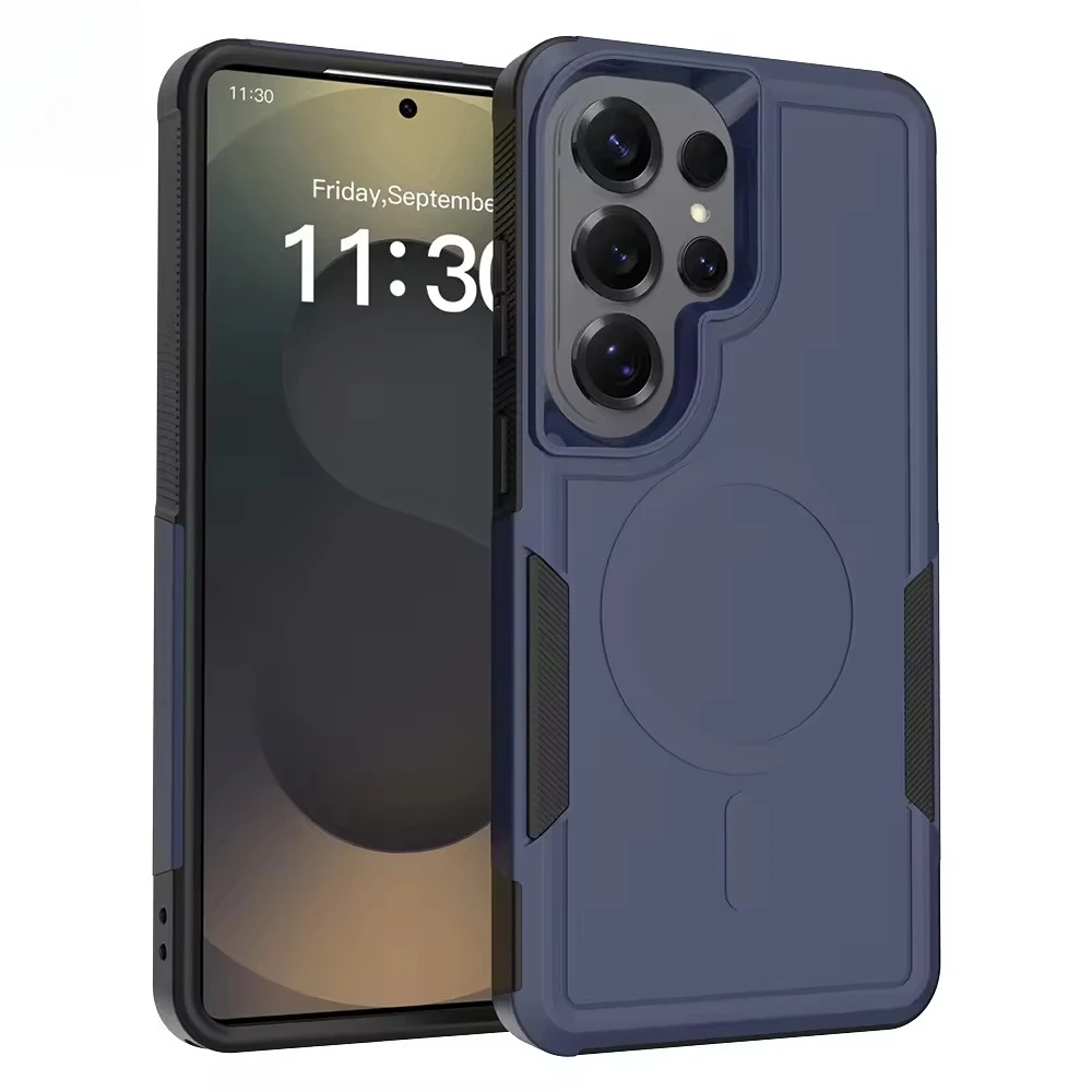 Enhanced Black Shockproof Armor Case with Magnetic Hybrid Design