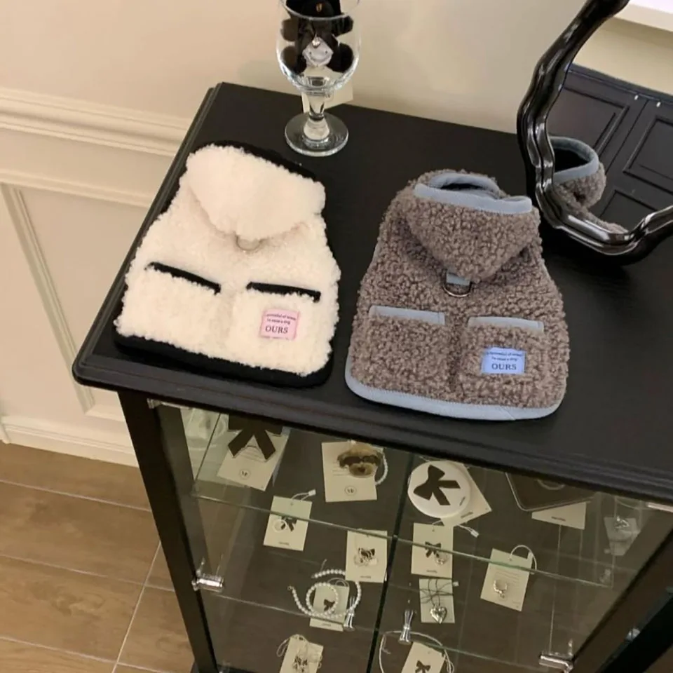 Description Picture 2 of itemYorkshire Traction Hooded Vest Winter Teddy Warm Cotton Clothes Bichon Thickened Clothes Solid Color Dog Jacket