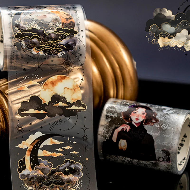 Mr. Paper 1roll/bag Black Night Theme Hot Stamping PET Scenic Tape DIY Handbook Glass Bottle Album Card Decoration 3