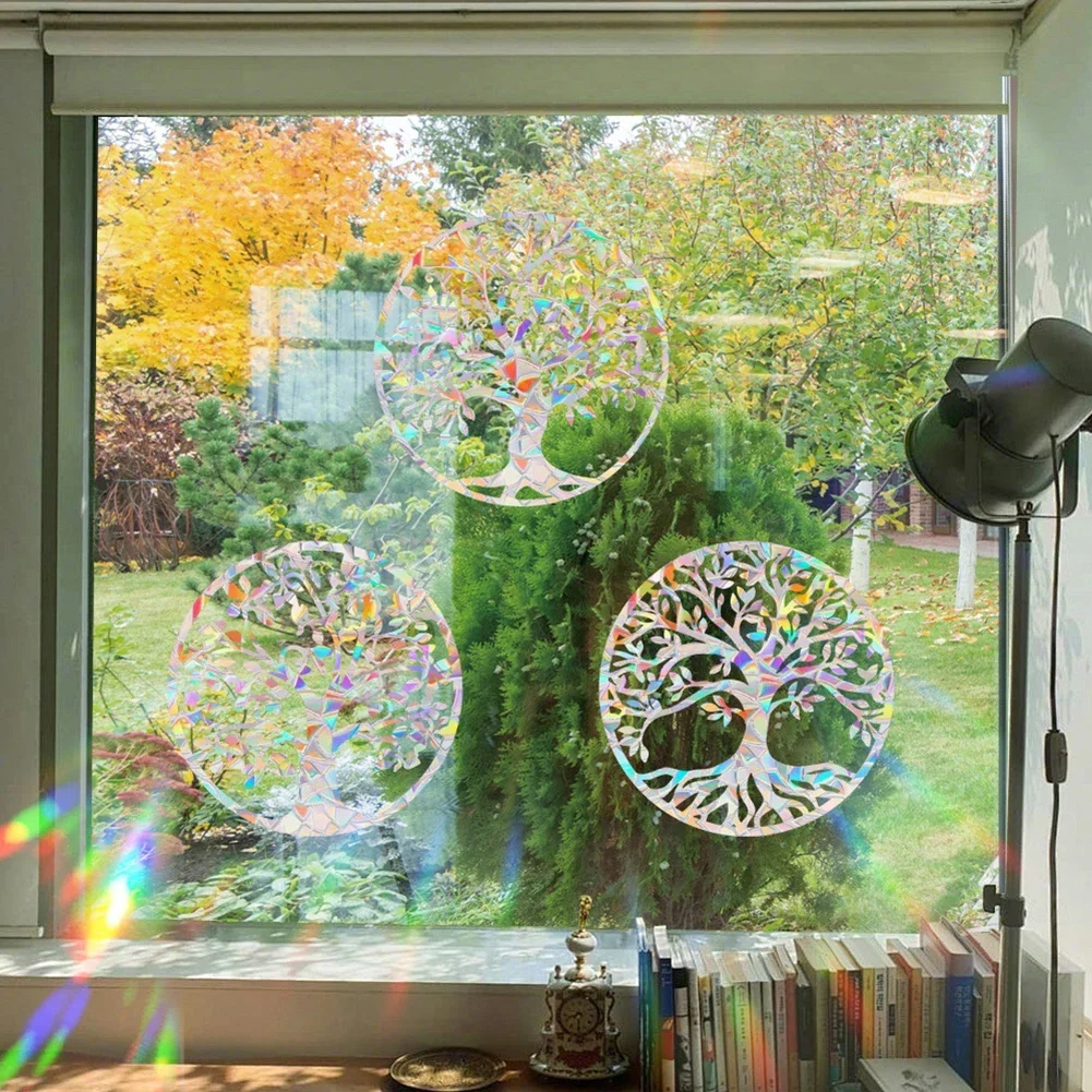 Rainbow-Suncatcher Window Stickers PVC Reflective Life Trees Prism-Glass Wall Sticker Home Kid Bedroom Decoration Self-Adhesives wall stickers window stickers