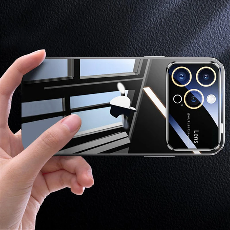 Luxury Plating Clear Hard PC Bumper Case with Glass Lens Protection