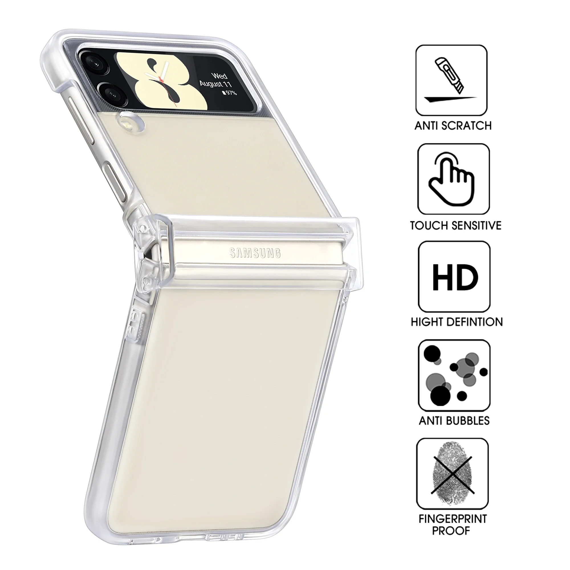 Clear Anti-Slip Mobile Phone Cover with Hinge Protection