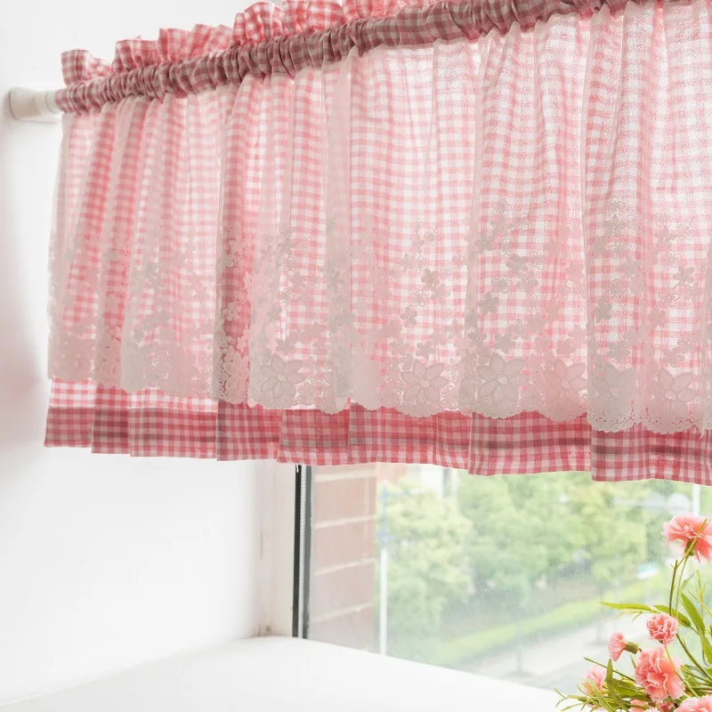 

Buffalo Check Window Valance Lace Curtain Tiers Rod Pocket Window Treatment Plaid Gingham for Kitchen Farmhouse Living Room Cafe