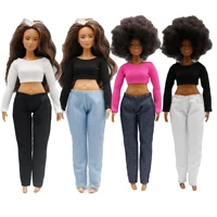 New 30cm 1/6 Doll jeans Striped Tshirt set Daily Wear Clothes for curvy Barbies doll Accessories 1