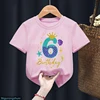 3th/4th/5th/6th Birthday Gift For Girls Tshirt Glitter Mermaid Princess Graphic Print T Shirt Kawaii Kids Clothes Summer Tops 4