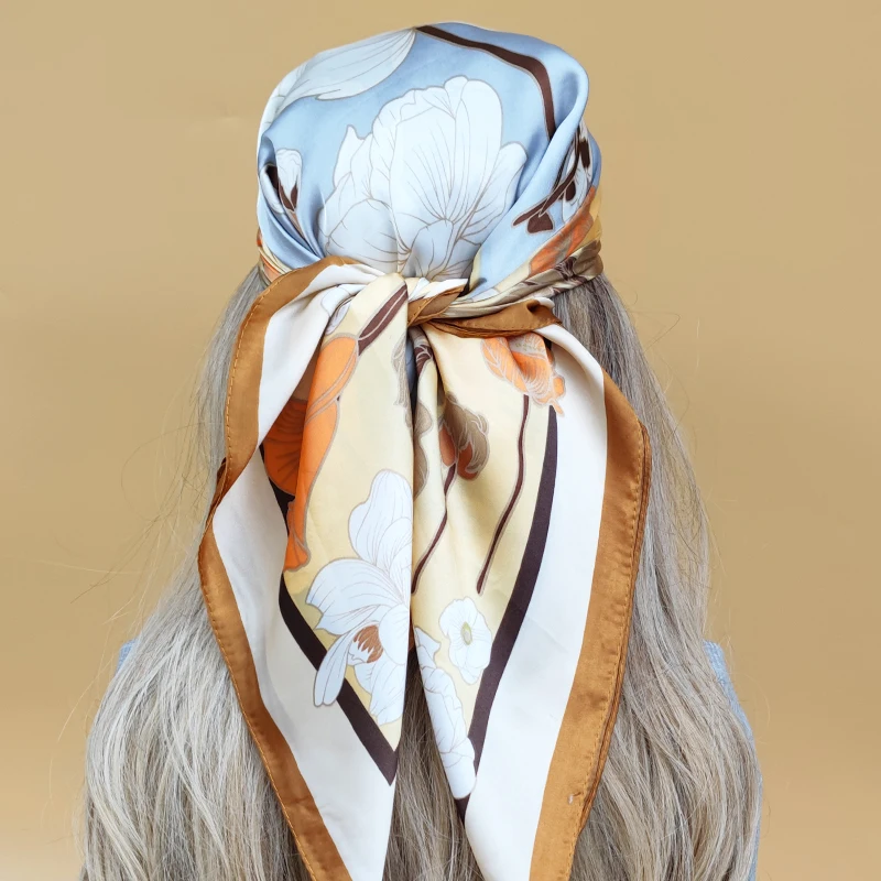 2023 Design 70X70CM Popular The Four Seasons Scarves Women Sunscreen Beach Kerchief Silk Hijab Luxury New Style Square Headscarf 4