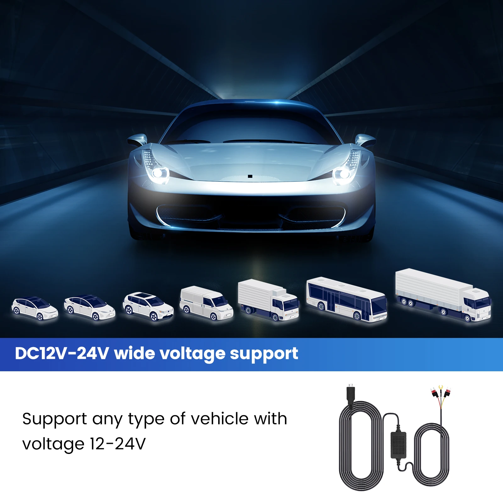 Description Picture 5 of item3A for Universal Car Dash Cam Step-Down Line Auto DVR 12-24v Hardwire 3.5m Cable Kit Mini Micro USB C Charger 5V Dashcam Camera