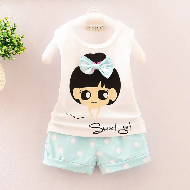 Summer Cute Cartoon 2PCS Kids Baby Girls Floral T-shirt Top Shorts Pants Set Clothes Girls Clothing Sets WanZi-green