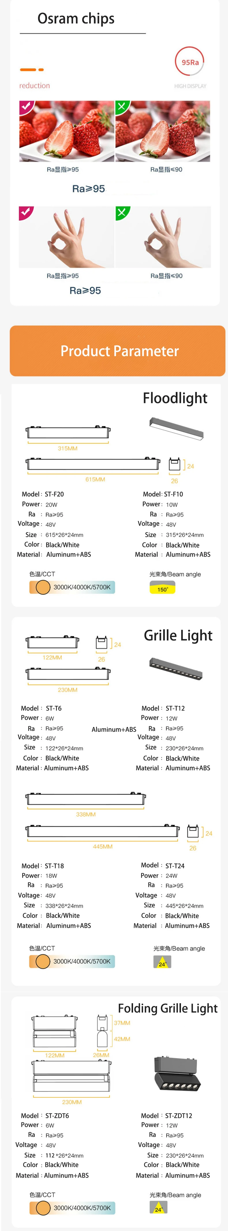 Description Picture 5 of itemUltra Slim Magnetic Track Light 6mm Surface Mounted Ceiling Rail Home Flood Grille Spot DC48V Modern LED Lamp Black White