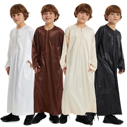 New 2024 Dubai Arab Muslim Kids Boys Clothes Abaya Caftan Robe Islamic Ramadan Clothing Oman Arabic Qatar Child Kaftans Costumes