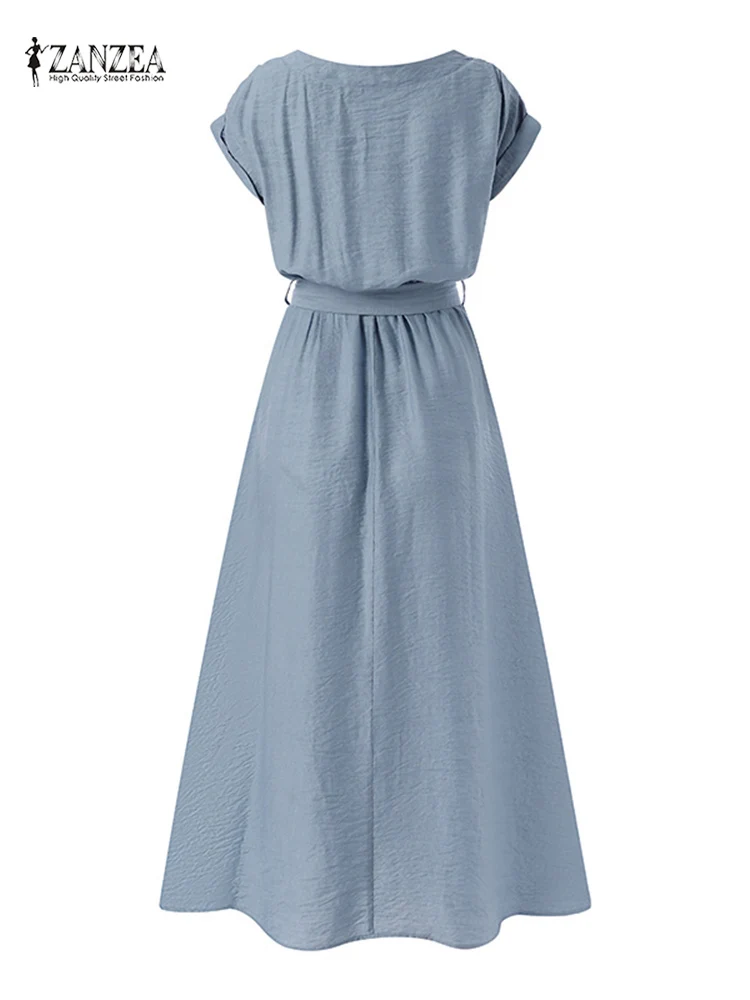 ZANZEA Summer Fashion Party Vestidos Women Elegant Short Sleeve Dress Casual Mid-calf Sundress Femme Vintage OL Robe Kaftan 2023 5