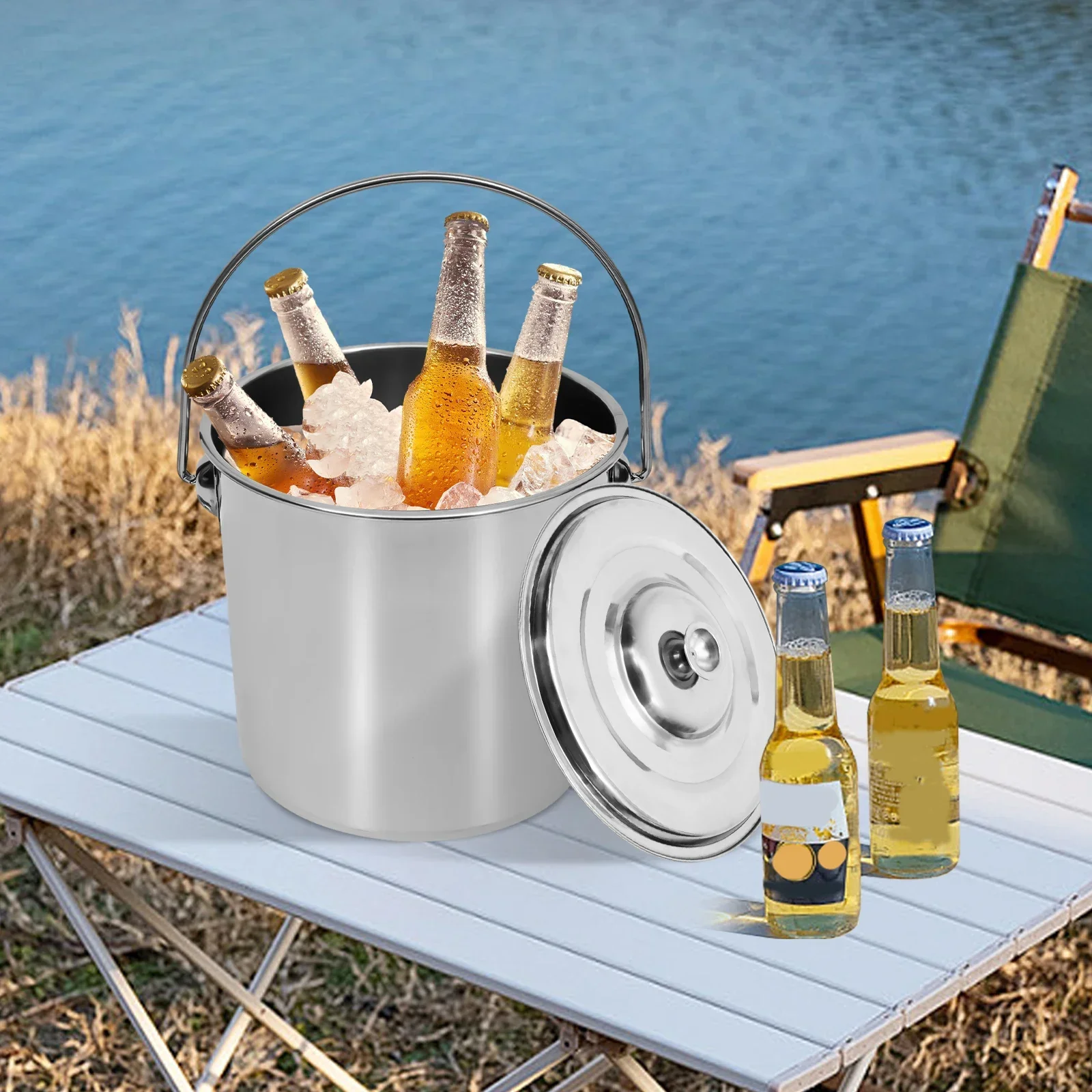 Large Capacity Milk Can 6 / 12 / 20L Stainless Steel Bucket Anti-Slip Grooves for Kitchen and Catering with Lid