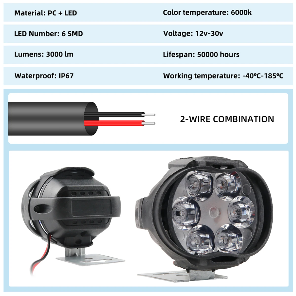 รูปสินค้า ไฟหน้า LED 6 ดวง สปอตไลท์กันน้ำ สำหรับรถจักรยานยนต์