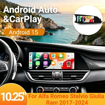Nuovissimo Autoradio Android 15 da 10.25 pollici per Alfa Romeo Stelvio Giulia Ram 2017-2024 con Navigatore GPS, WIFI, 4G e CarPlay