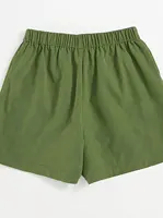 Olive drab Women's Oversized Woven Solid Color Casual Shorts Comfortable Loose Fit High Waist Knee-Length Summer Fashion Olive d - Image 6