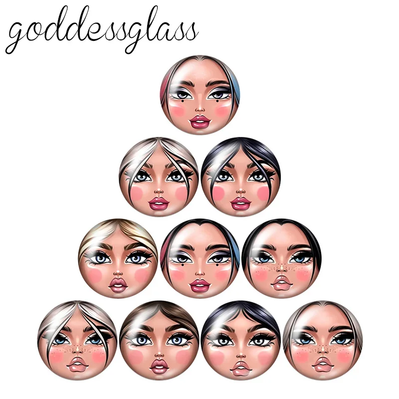 Beauty Girl Puppen-Gesicht Sonnenbrille Mädchen 10 Stück gemischt 12mm/18mm/20mm/25mm Runde Foto-Glas-Cabochons mit flacher Rückseite für Bastelzwecke – Detail 1