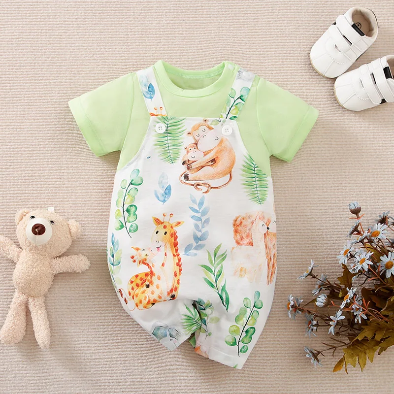Baby Boys Girls Unisex Newborn Romper 0-18 Months Toddler Clothing Infant summer Short sleeve A family of animals print Jumpsuit infant romper animal print romper