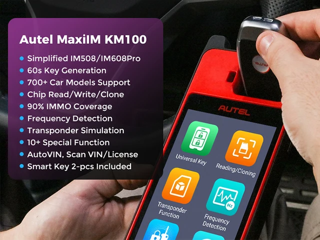 Autel-KM100Eキープログラミングツール、自動車診断スキャナー、無料  