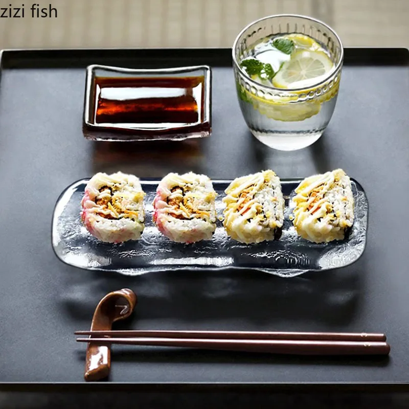 Creative Hammer Pattern Glass Dinner Plate Irregular Sushi Plate Sashimi Dessert Plates Snack Plates Specialty Tableware