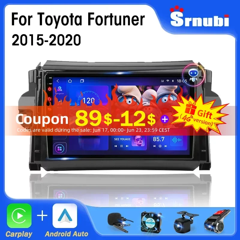 

Srnubi 2 Din Andriod 11 Car Radio For Toyota Fortuner 2 SW4 2015 - 2020 Multimedia Video Player Navigation GPS Carplay Head Unit