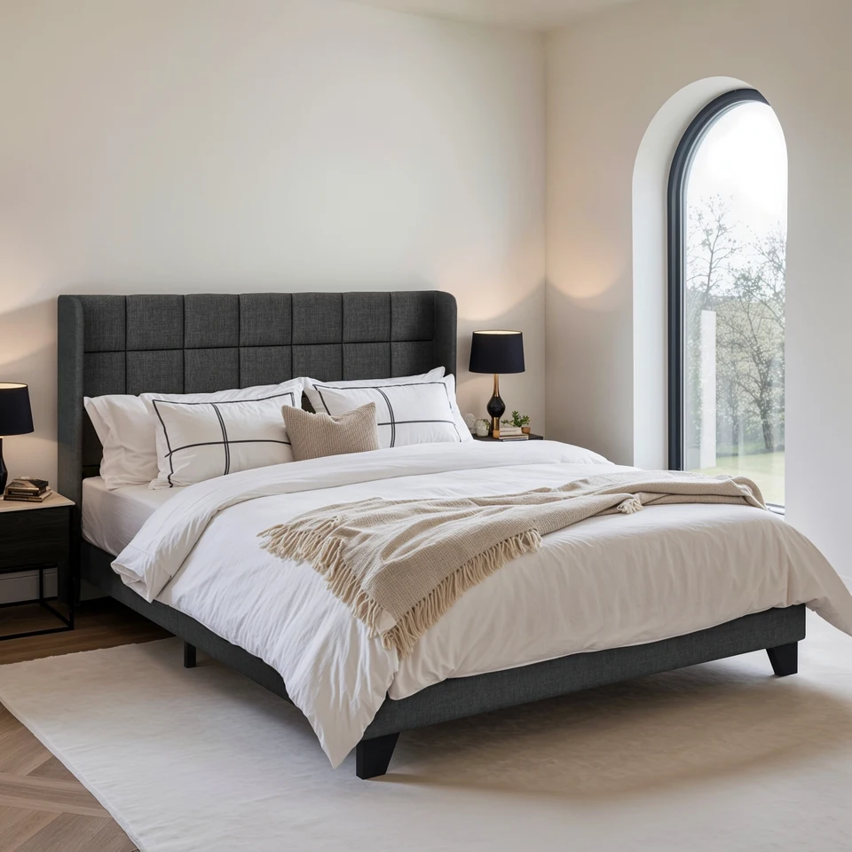 Hoomic Upholstered Wingback Bed Frame with Headboard