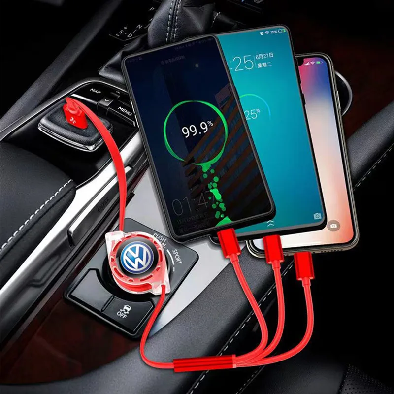 New 3 In 1 Micro USB Type C Charging Cable Multi Charger For VW Volkswagen Golf