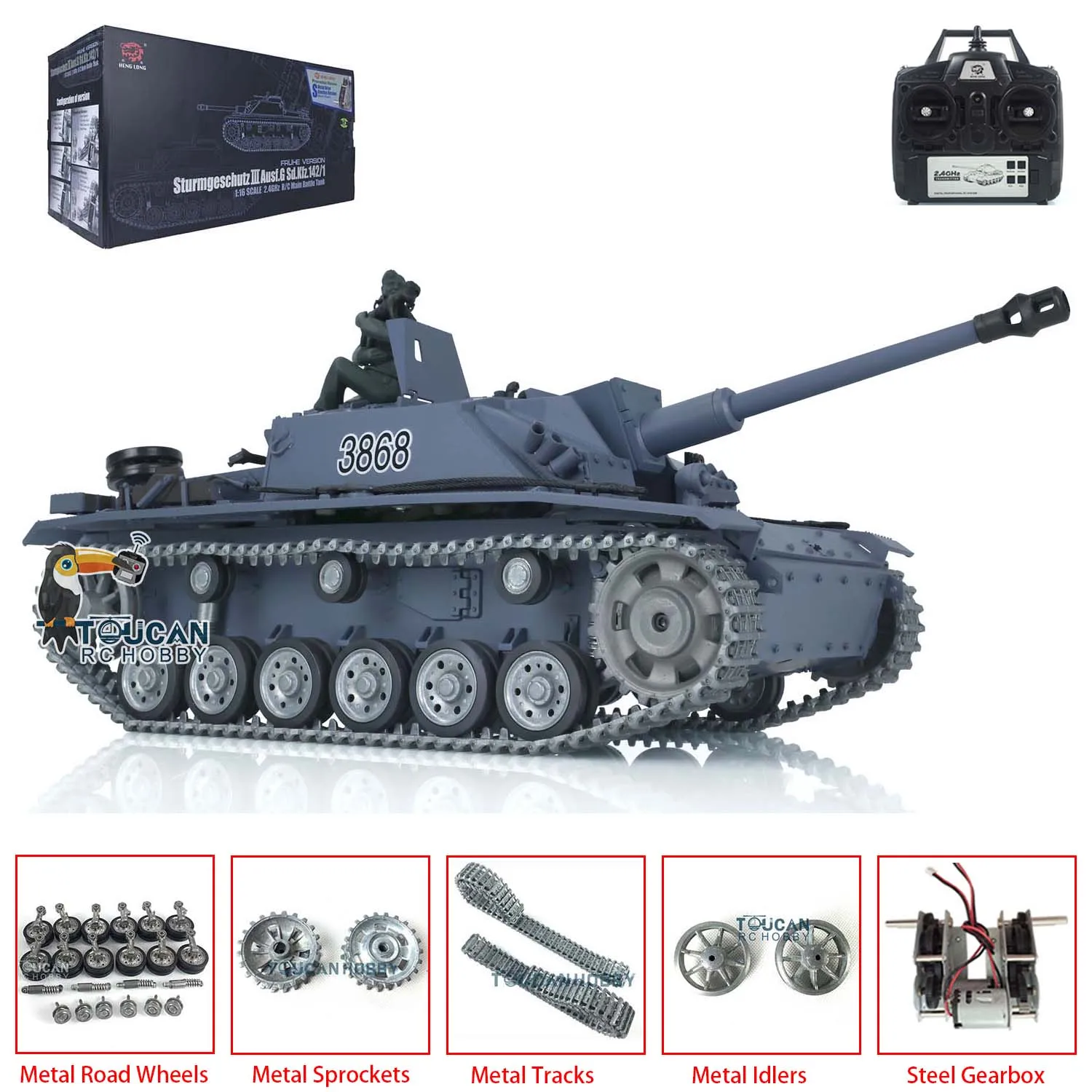 Heng Long 1/16 Scale Remote Control Tank 7.0 Customized Stug III 3868 Metal Tracks Wheels TH17423-SMT4 2