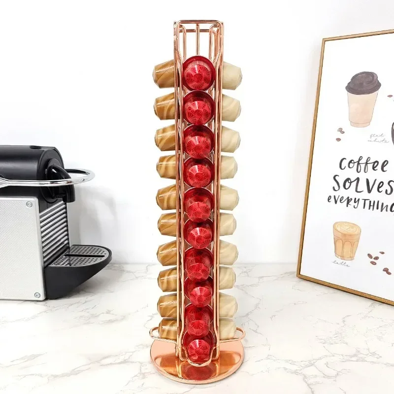 360 Degree Rotatable Coffee Capsule Organizer Coffee Capsule Display Rack Max Capacity 40 Capsules Rotating Organizer Metal Plat