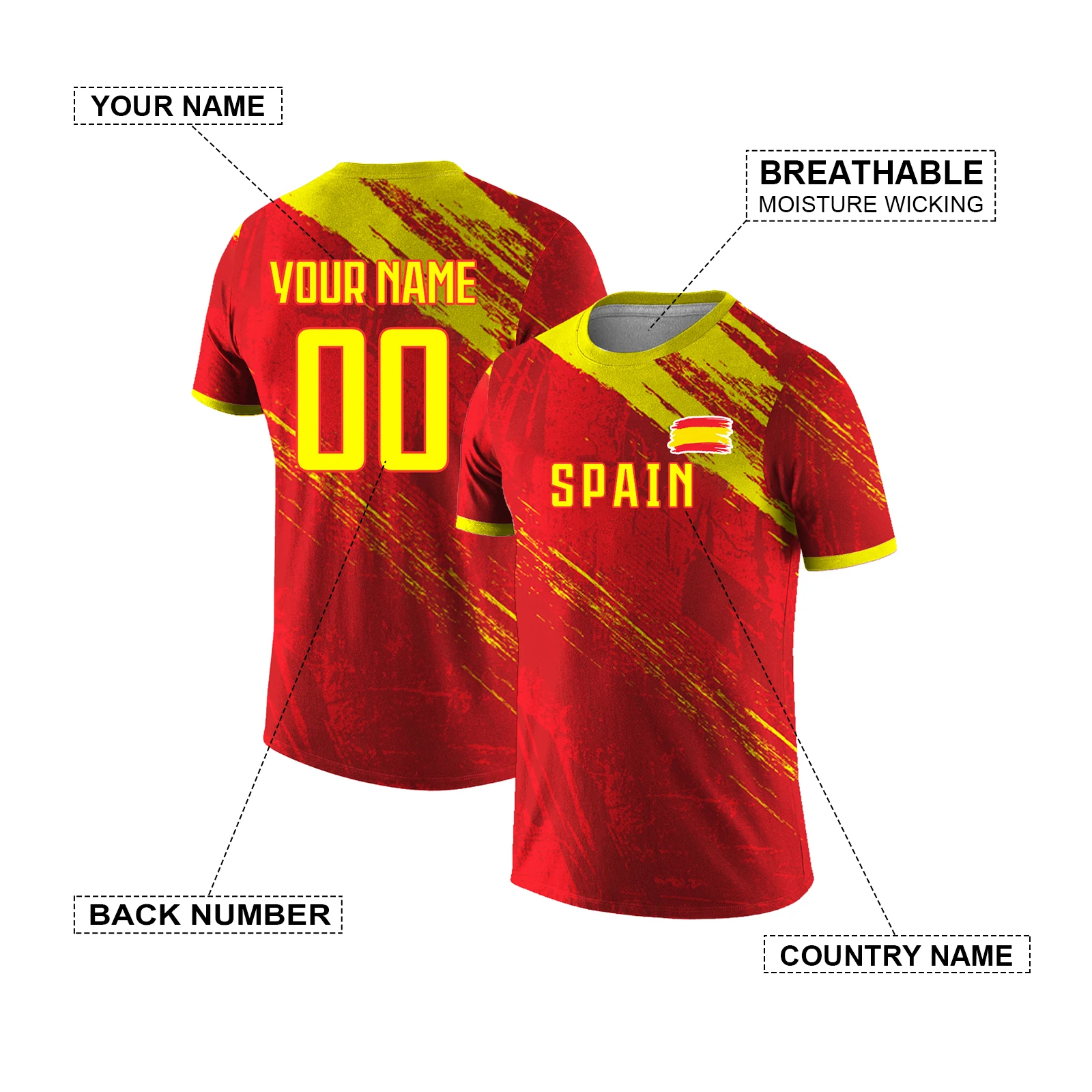 Maglietta Personalizzata della Nazionale di Calcio Spagnola, T-Shirt con Nome e Numero Personalizzati, Comoda Maglia a Maniche Corte per Uomo - immagine 4
