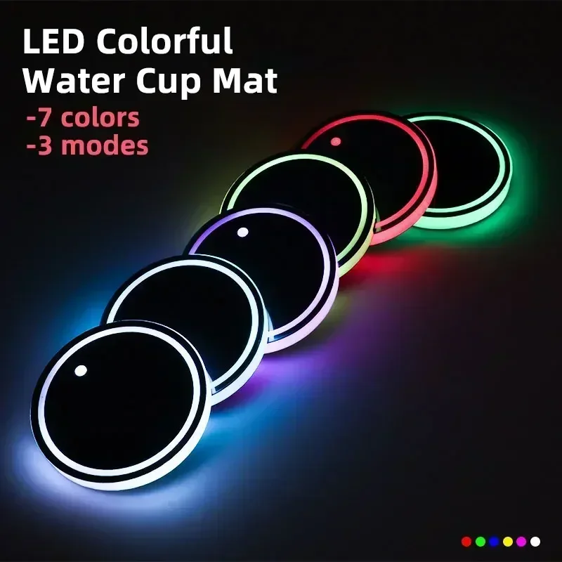 1/2pcs LED Car Cup Holder Lights, 3 Modes 7 Colors Charging Coaster Cup Pad, LED Interior Atmosphere Car Lamp Decoration In