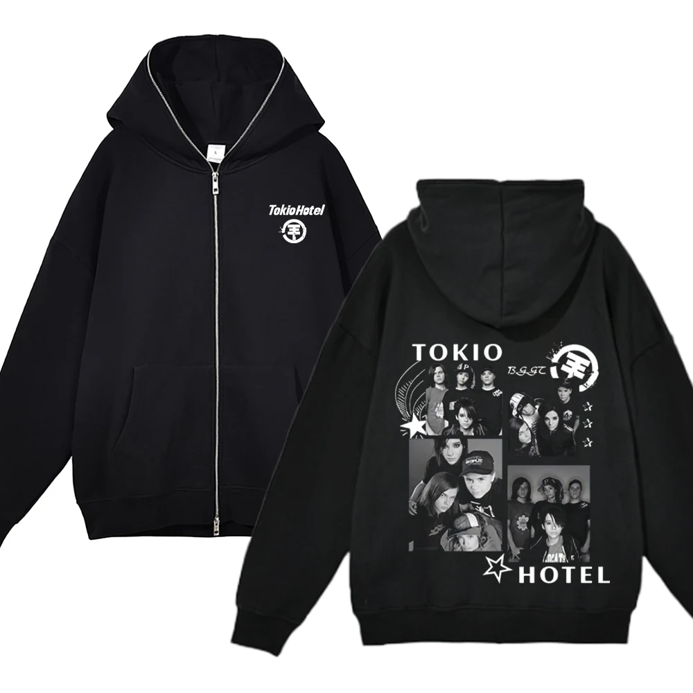 Hip Hop Tokio Hotel Print Zipper Hoodies Kaulitz Print Zip Up
