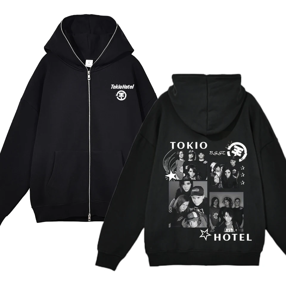 Hip Hop Tokio Hotel Print Zipper Hoodies Kaulitz Print Zip Up