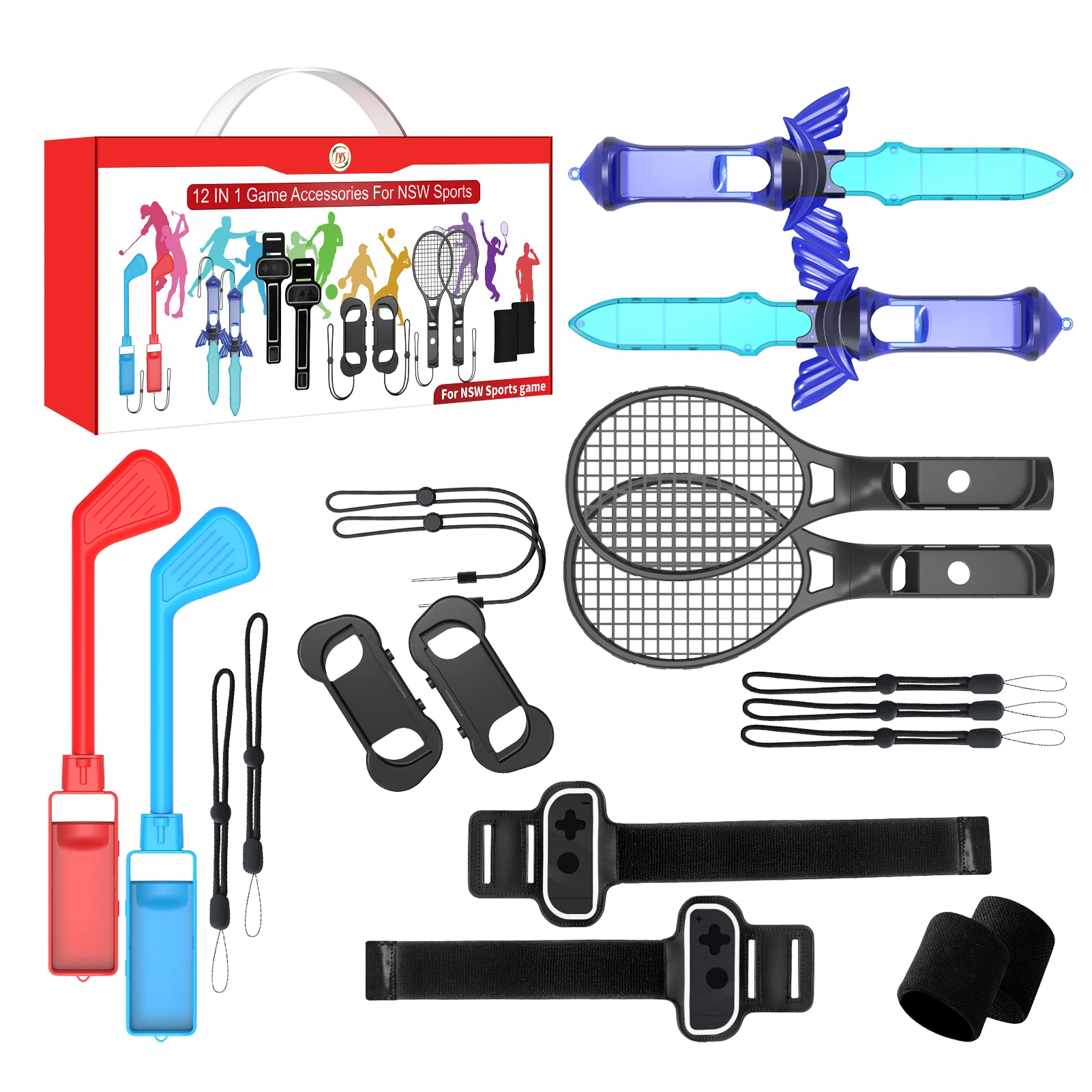 

12 In 1 Sports Accessories Set for Nintendo Switch Sports Game Gift Box NS Game Set Golf Clubs Tennis Racket Unique Collection