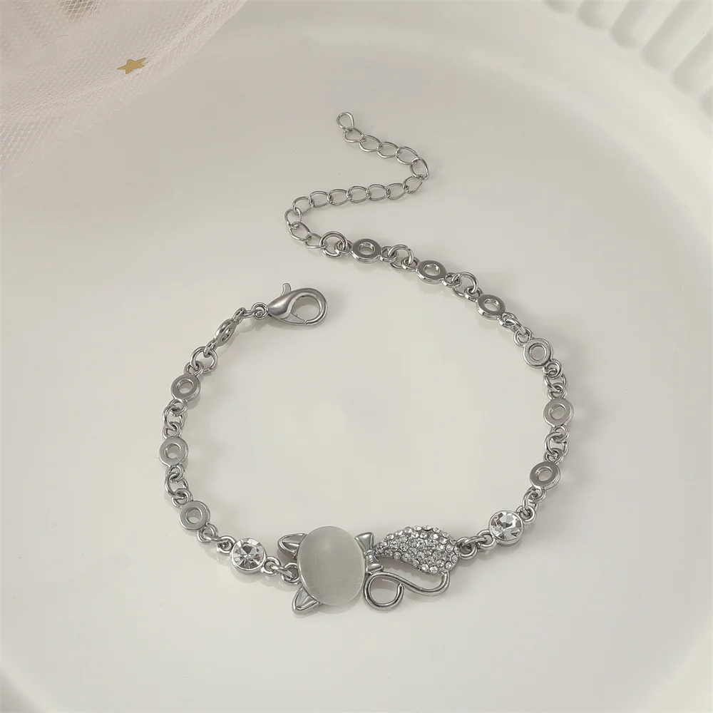 Exquisite Geometry Bracelet Inlaid Zircon Adjustable Cat Bracelet  for Women Rhinestone Crystal Shiny - PeticaDeals