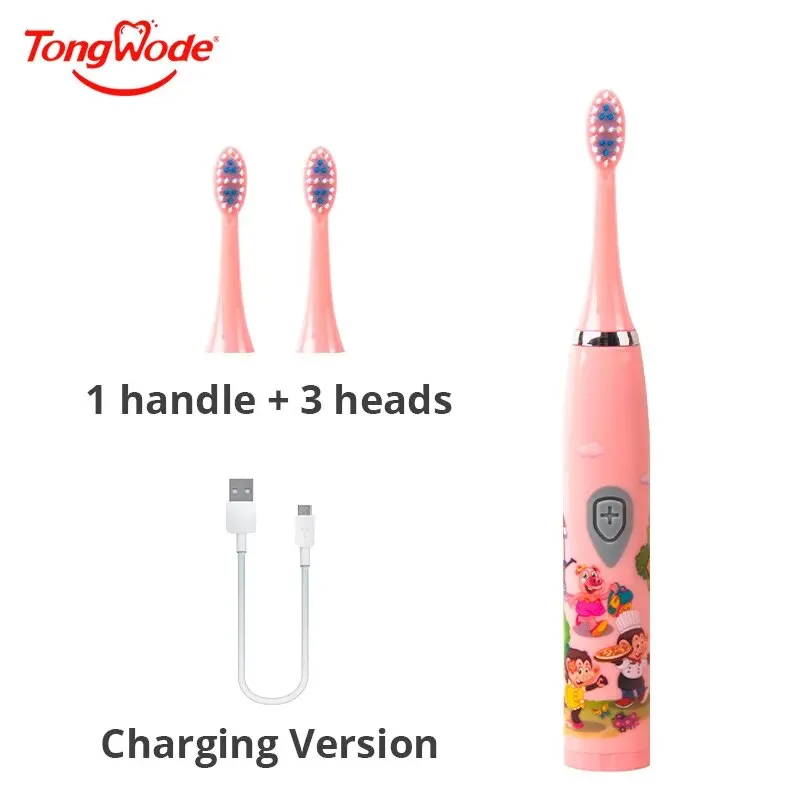 Colorful Cartoon Kids Sonic Electric Toothbrush with USB Rechargeable & Waterproof Design, Includes Soft Bristles and Replacement Head