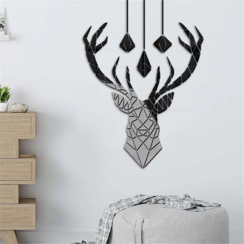 

Deer Head 3D Mirror Wall Sticker Mural Kids Room Deer Decorative Acrylic Mirror Stickers For Living Room Bedroom Home Decoration