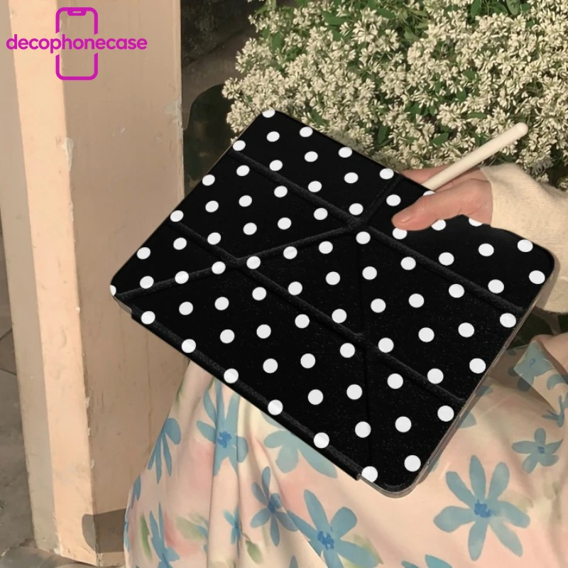 Chic Black & White Polka Dot Tri-Fold iPad Case