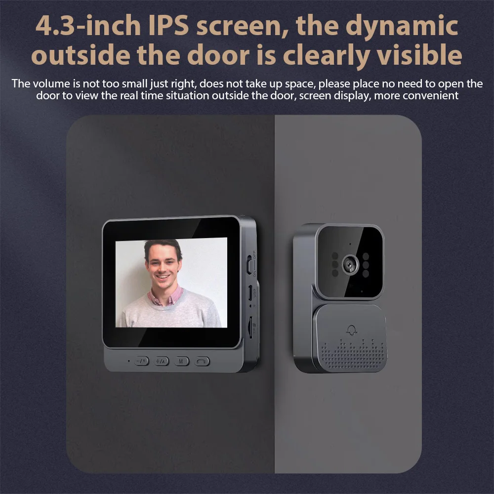 4.3In IPS Screen 2.4G Wireless Visual Intercom Doorbell Screen Wireless Video Monitoring Intelligent Doorbell 2-Way intercom
