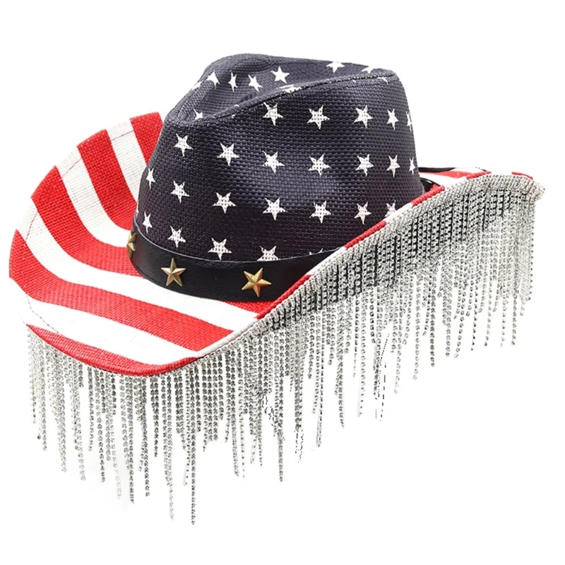 

Y166 Fringed Diamond Cowboy Hat for Women Teens Carnivals Party Hat Lady Bachelorette Party Headgear Halloween Accessories