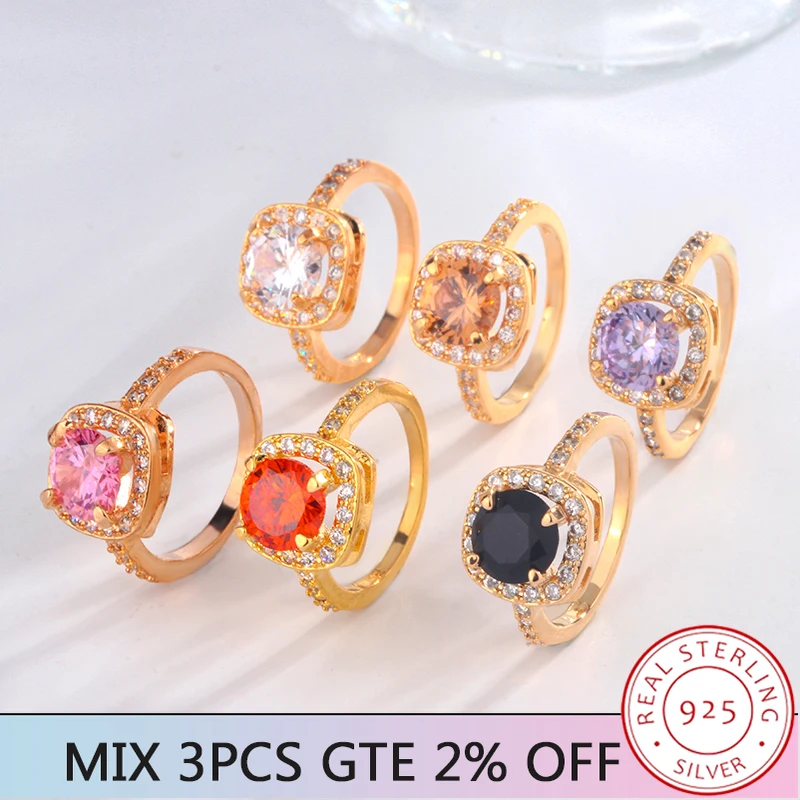 

Unique 925 Silver Square Cubic Zirconia Ring Fashion Rose Gold Accessory Party Luxury Birthday Gift Women Hot Selling Ring