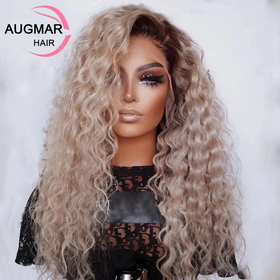 13X4 Parrucca Frontale Onda Profonda Ombre Ash Parrucca Bionda Riccia Dei Capelli Umani Glueless Virgin Hd Trasparente 360 Parrucche Frontali Del Merl