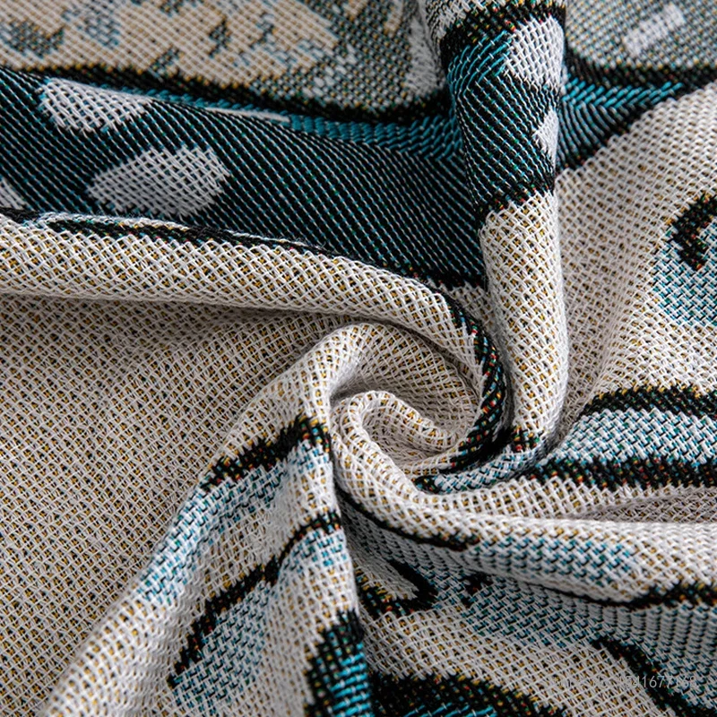 Double Sided Jacquard Thread Blanket Travel Portable Nordic Sofa Bed Living Room Picnic Blanket Sea Wave Pattern Decorative, 1Pc