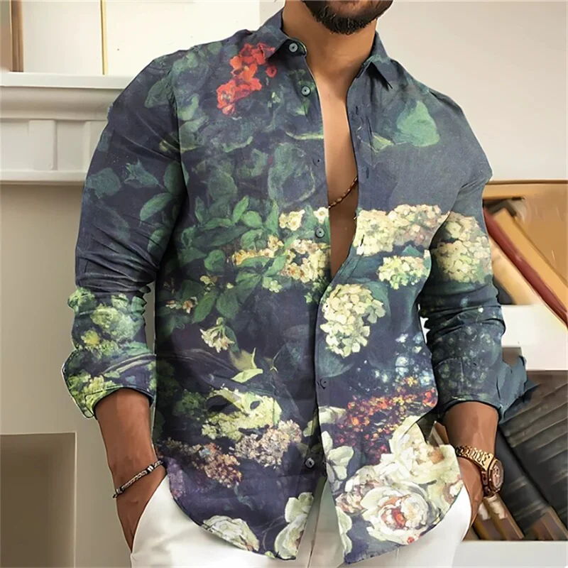 Fashion New Men's Shirt Floral Print Lapel Long Sleeve Shirt Outdoor Streetwear Fashion Dress Designer Casual HD Pattern S-6XL