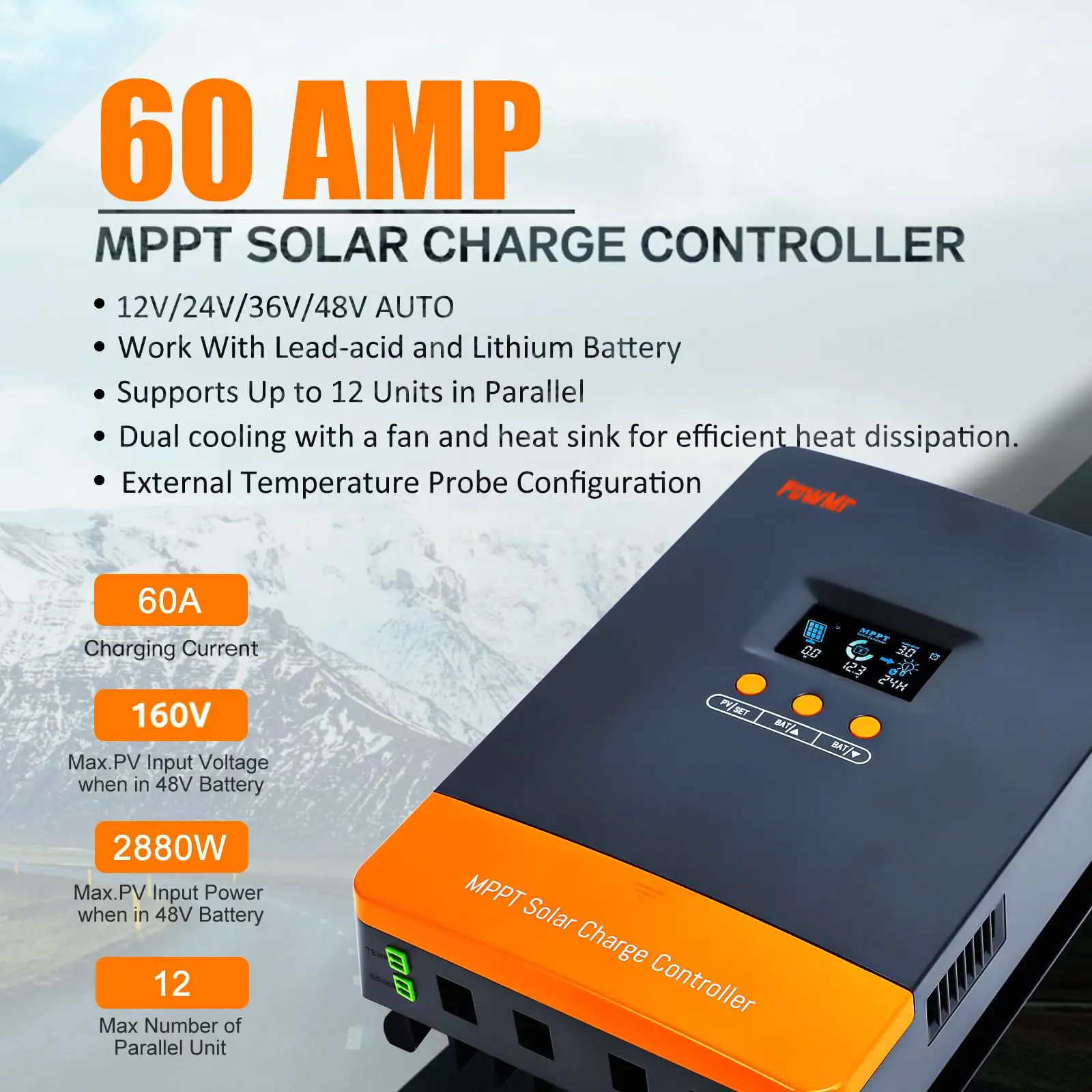 PowMr EU MPPT 60A Solar Laderegler 12V 24V 36V 48V Plus DSP Regler Arbeit für Lifepo4 Batterie V Solar Panel – Detail 5
