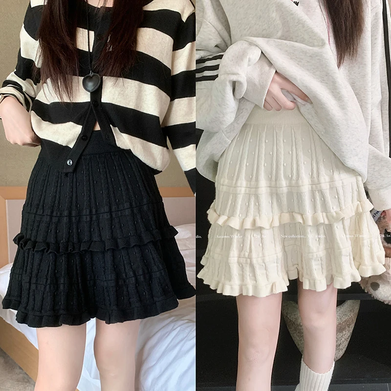 Korean Style Short Maternity Pleated Skirt Autumn Winter Fashion Pregnant Woman Knitted Skirt Adjustable Waist Pregnancy Clothes