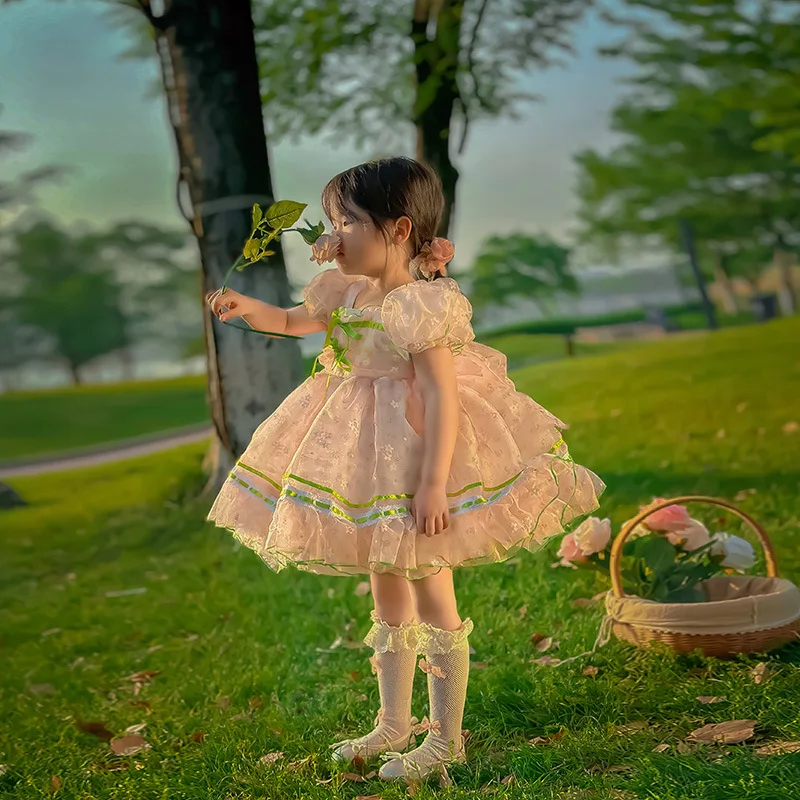 

Baby Girl Spanish Floral Dresses with Big Bow Infant Princess Boutique Dress Newborn Birthday Christening Party Lolita Ball Gown