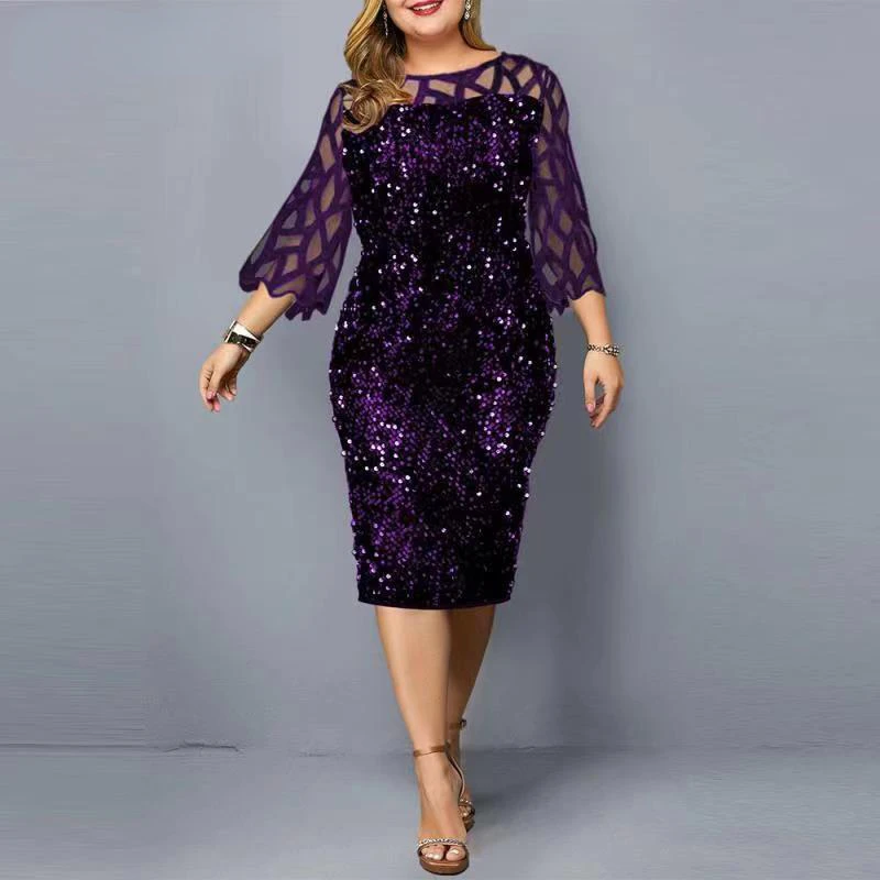 Elegant Sequin Plus Size 4XL 5XL Women Midi Dress Sexy Casual Evening Party Dresses Gown Wedding Luxury Robe Rouge Vestidos - Image 5
