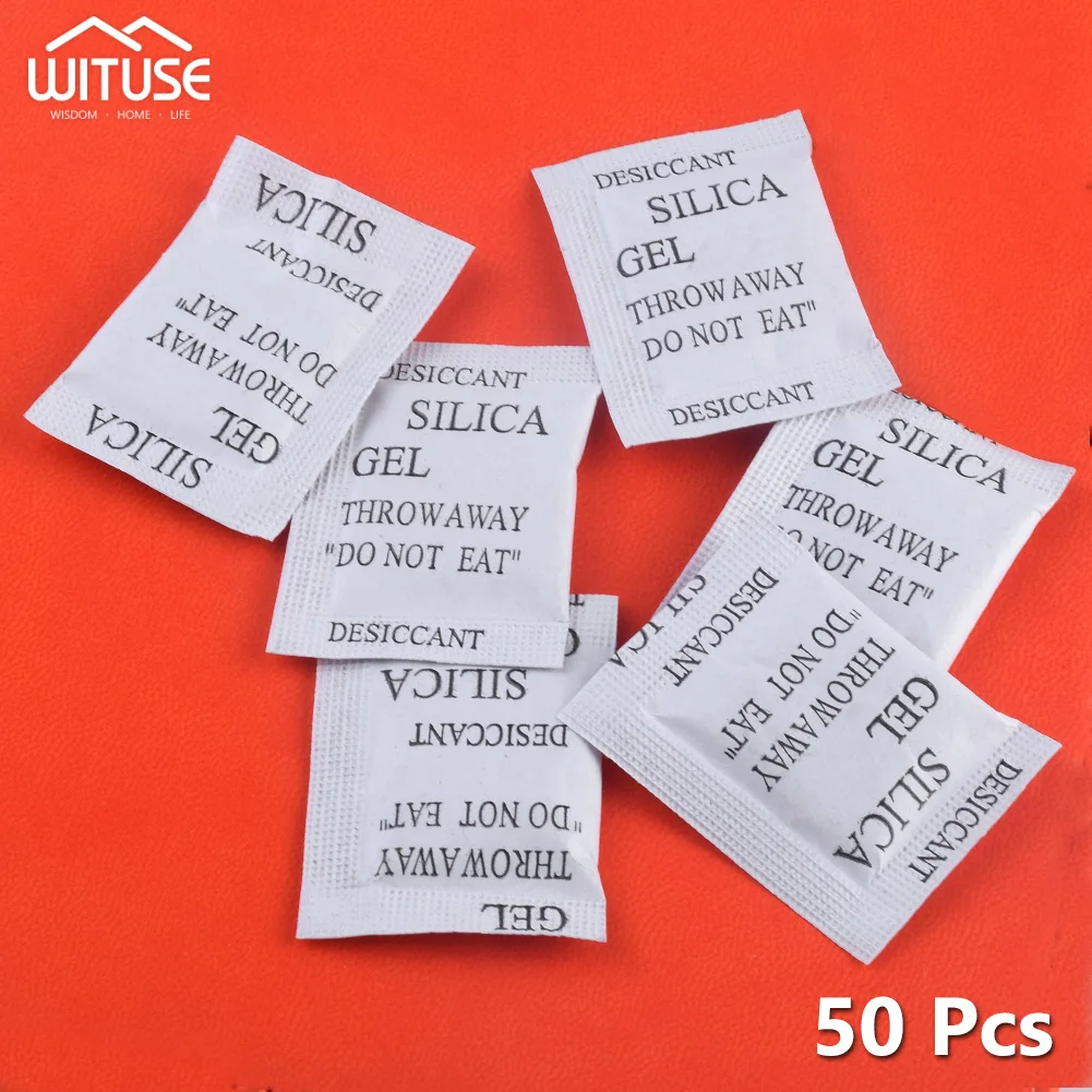 Silica Gel 50 Pack 1g silica gel desiccant,moisture absorber bag,moisture absorber,moisture absorbing bag Non-toxic Moisture Dehumidifier Absorber Anti Humidade Desiccant For Kitchen Room Clothes Food Storage