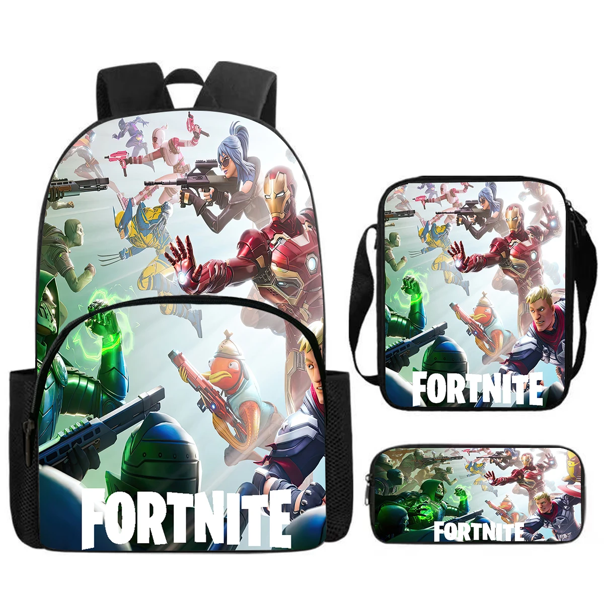 Fortnite Cartoon Backpack 3-Piece Set - Backpack with Front Pocket, Crossbody Bag & Pencil Case, Perfect Gift for Kids 1